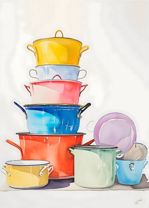 Colorful Stack of Enamel Cookware