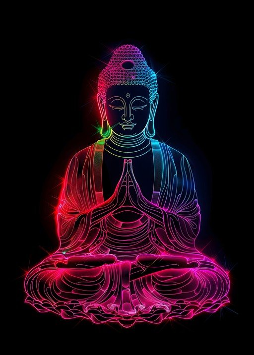 Neon Buddha Outline in Meditation