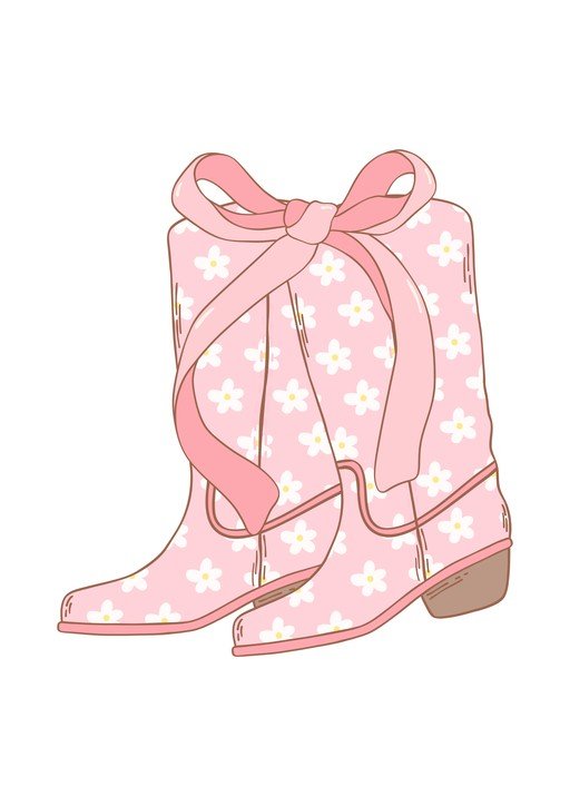 Pink Floral Cowboy Boots with Bow