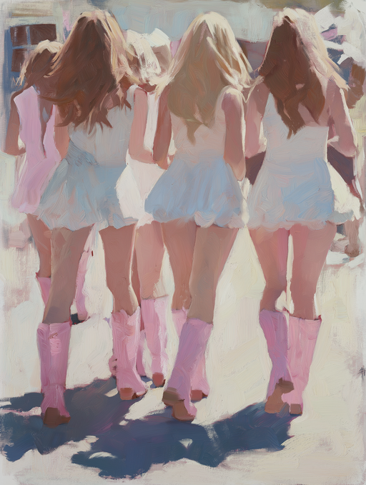 Group of Women in Pink Boots and White Dresses