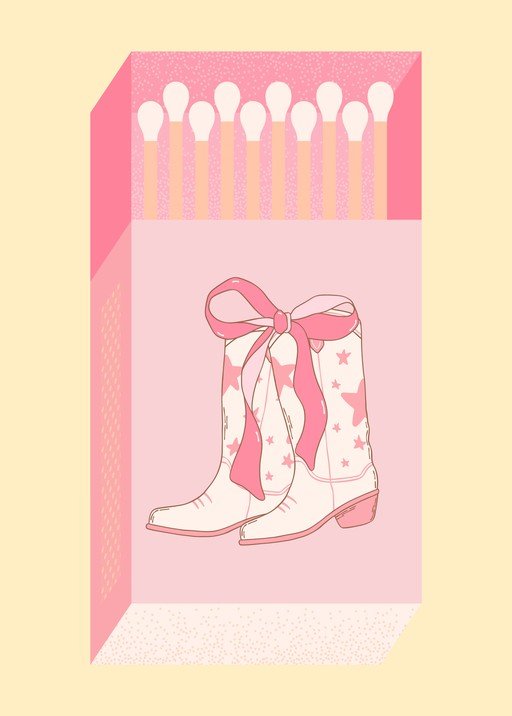 Pink Cowboy Boots and Matches Illustration