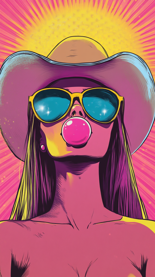 Pop Art Woman Blowing Bubble Gum