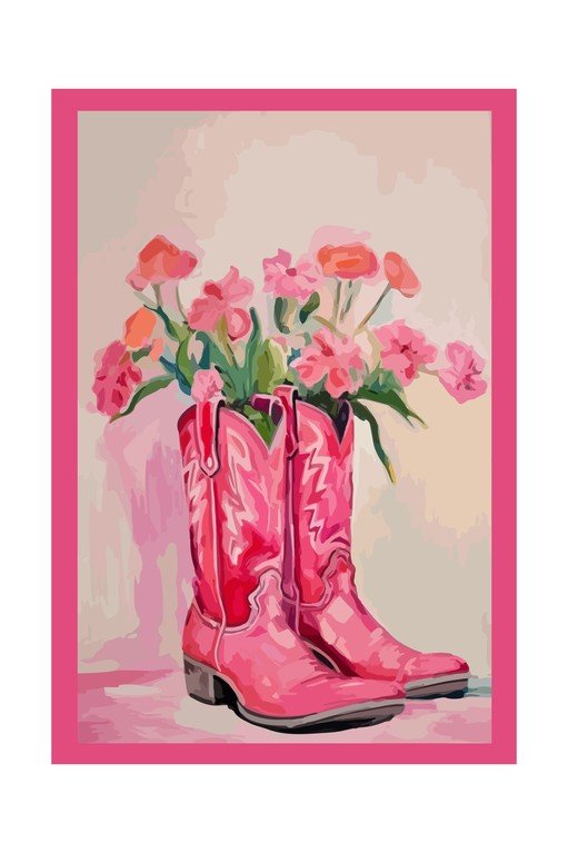 Pink Cowboy Boots Filled with Flowers