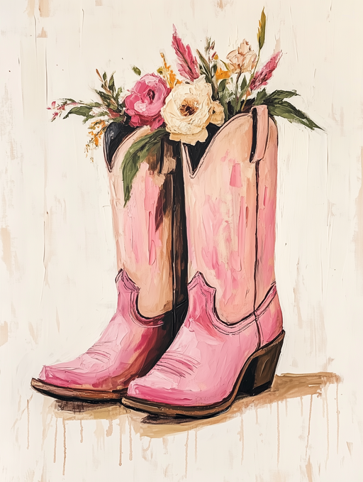 Pink Cowboy Boots with Floral Arrangement