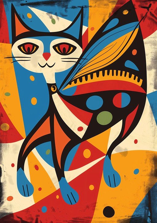Abstract Cat with Butterfly Wing Art