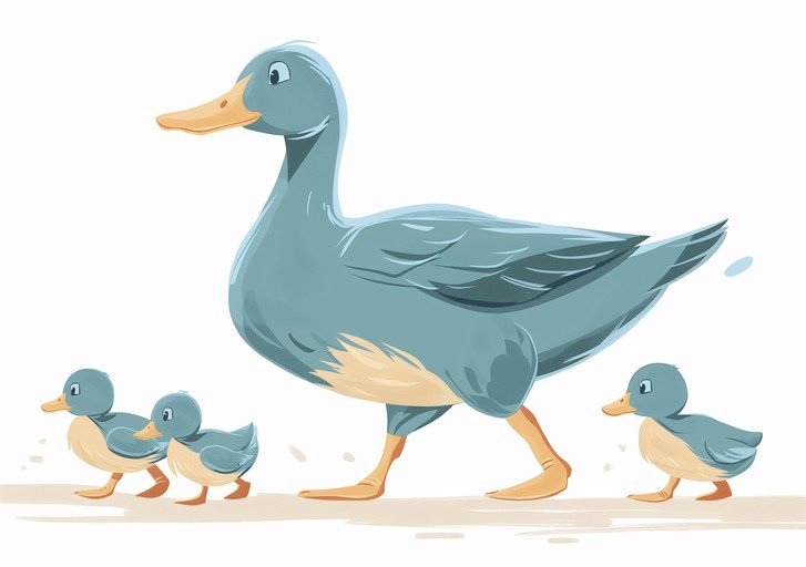 Mother Duck and Ducklings Walking