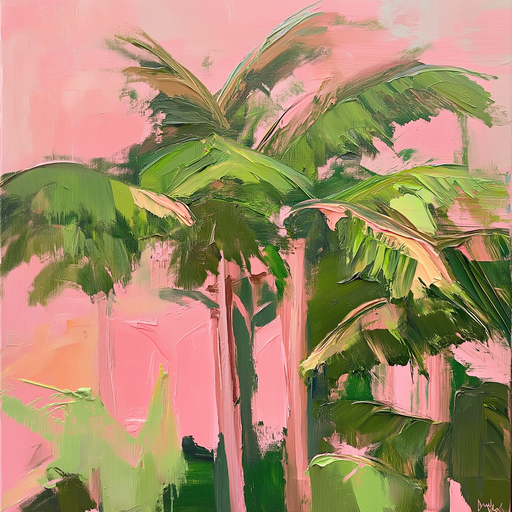Impressionistic Palm Fronds in Pink Sky