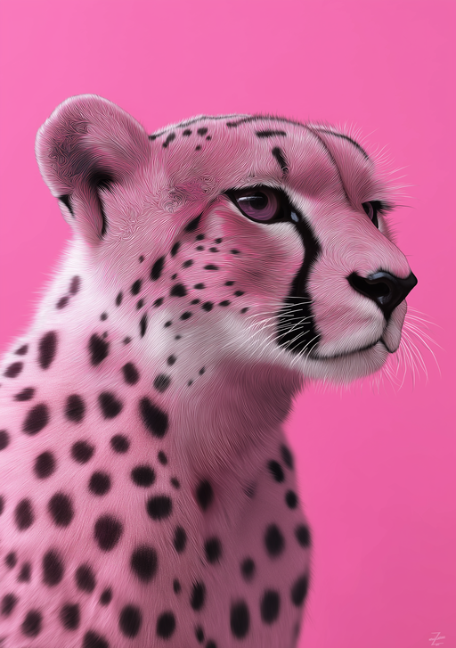 Pink Cheetah Portrait with Black Spots