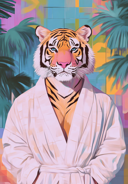 Tiger in Robe with Tropical Background