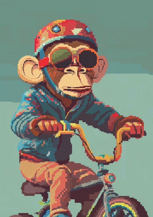 Pixel Art Monkey Riding a Bicycle