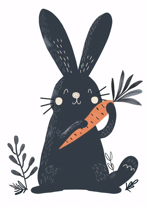 Cute Black Rabbit Holding a Carrot Illustration