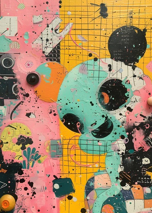 Abstract Mixed Media Artwork with Playful Colors