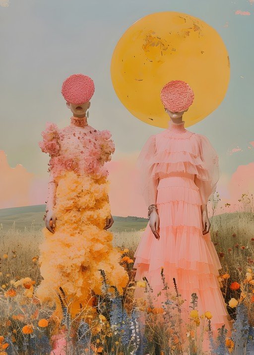 Surreal Fashion Figures in a Dreamlike Field