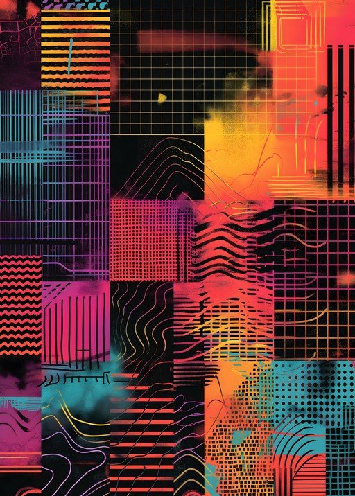 Abstract Geometric Grid with Neon Gradients