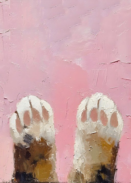 Impressionist Painting of Adorable Cat Paws on Pink Background