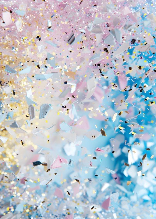 Explosion of Pink, Blue, and Gold Confetti