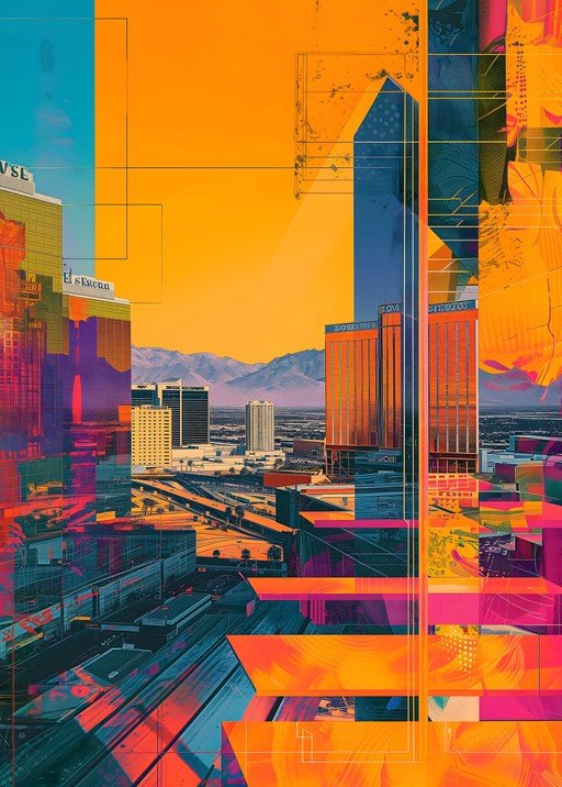 Vibrant Abstract Cityscape with Geometric Overlays