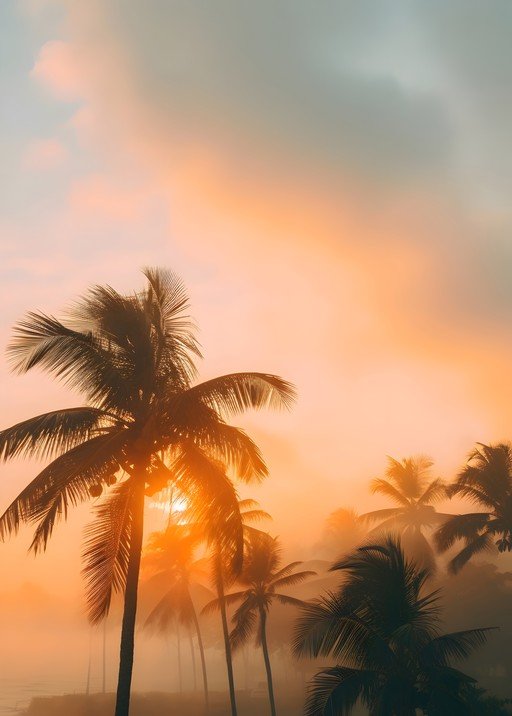 Tropical Sunset with Silhouetted Palm Trees
