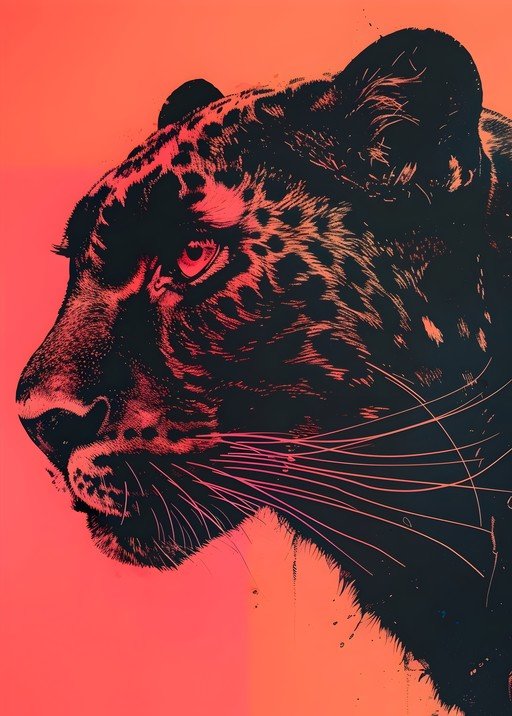 Striking Leopard Portrait in Neon Orange and Black