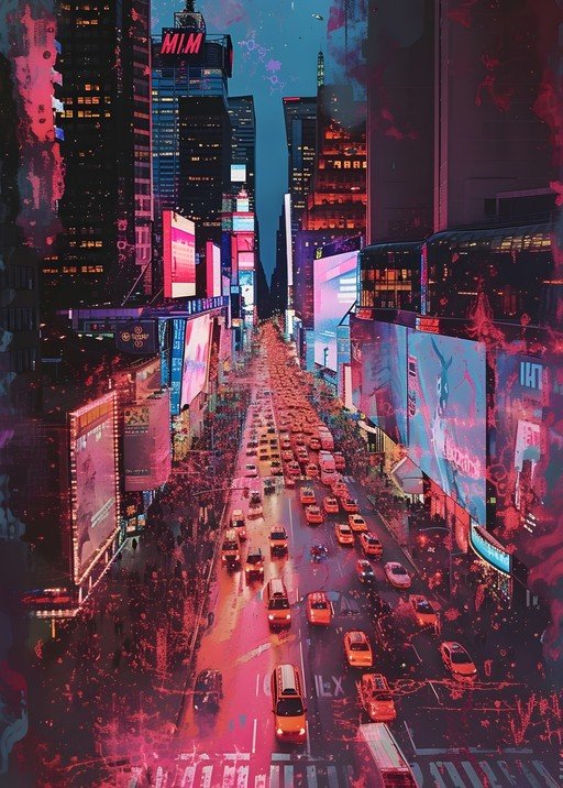 Neon-Drenched Times Square at Night