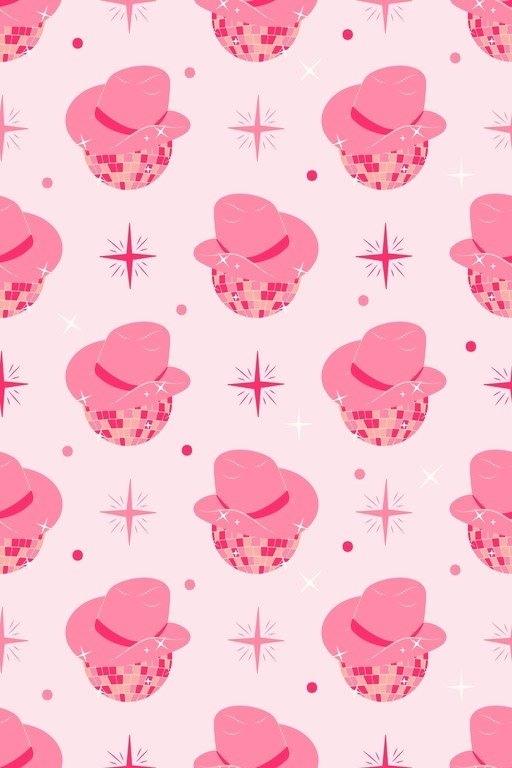 Pink Cowboy Hat Disco Ball Pattern