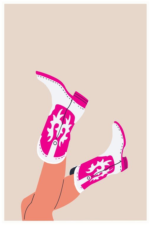 Pink and White Cowboy Boots with Legs