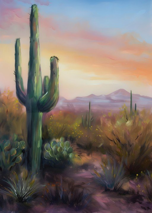 Desert Sunset with Saguaro Cactus