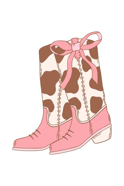 Pink Cowboy Boots with Cow Print and Bow