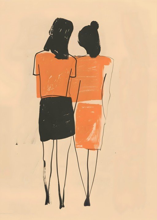 Two Women in Orange and Black