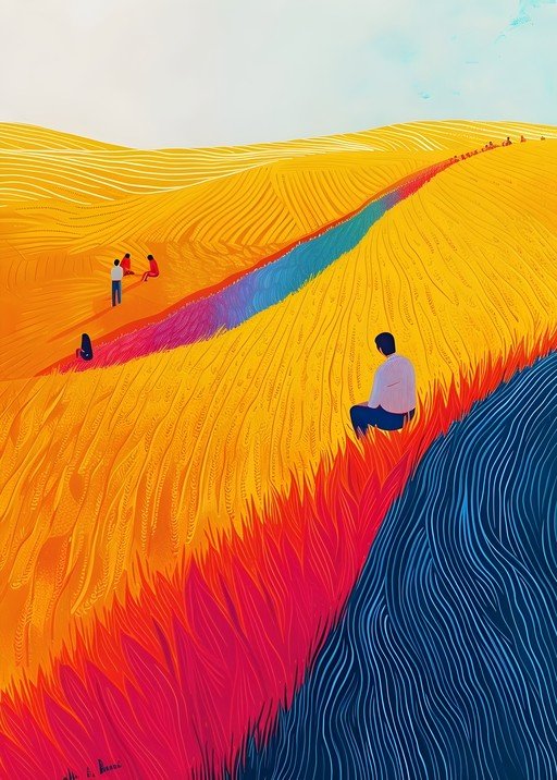 Vibrant Landscape with Figures and Colorful River