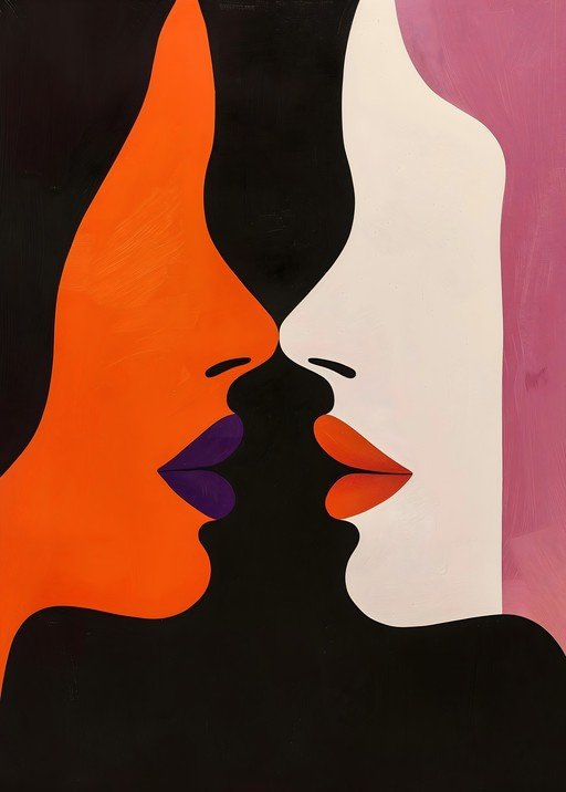 Abstract Kissing Faces Art