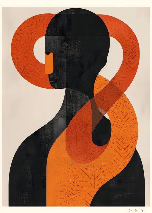 Abstract Portrait with Orange and Black Forms
