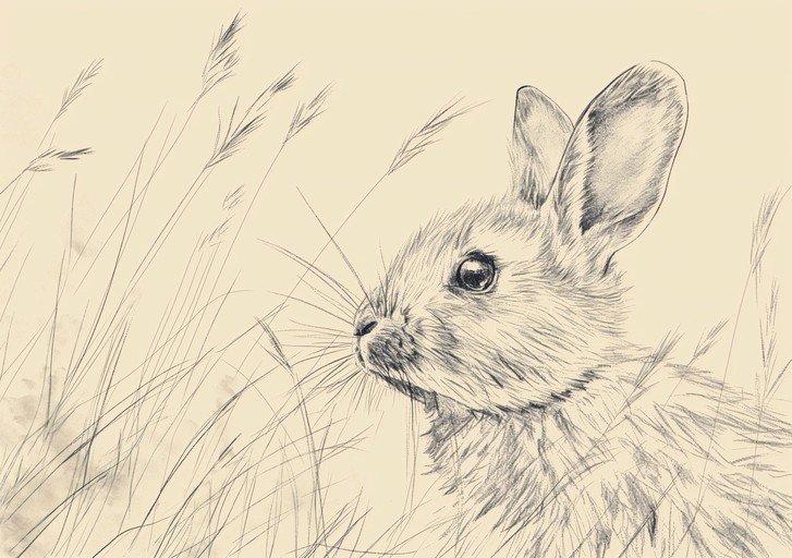 Pencil Sketch of a Rabbit in Tall Grass