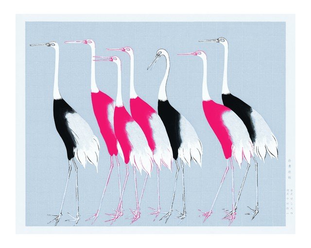 Elegant Cranes in a Stylized Composition
