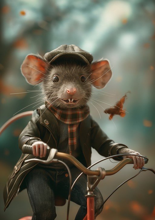 Whimsical Mouse on a Bicycle in Autumn