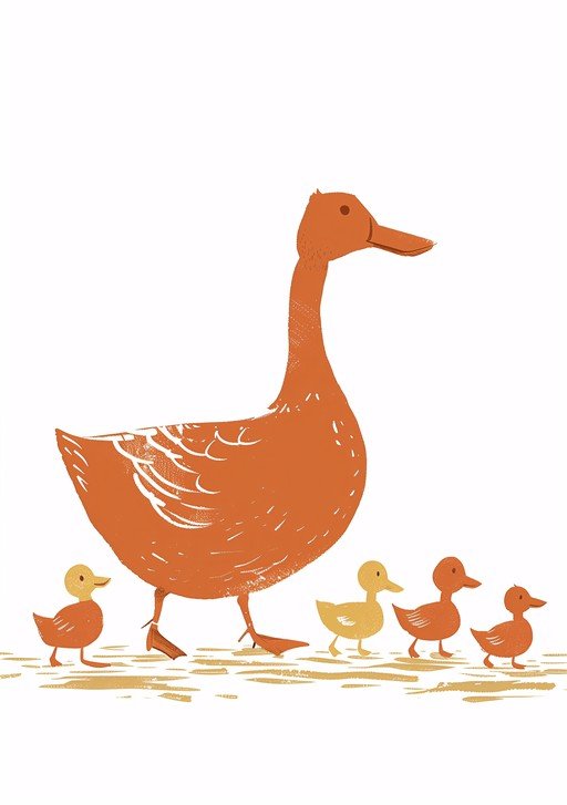 Mother Duck and Ducklings Illustration