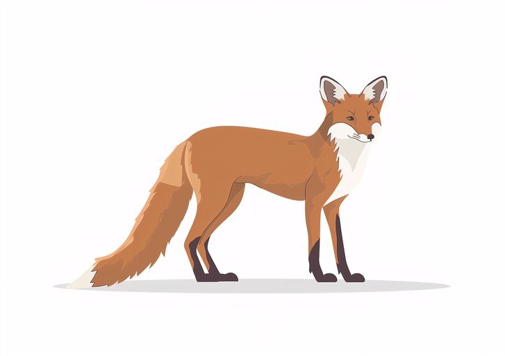 Illustration of a Red Fox Standing on a White Background
