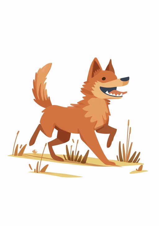 Cartoon Dingo Running Through Dry Grass