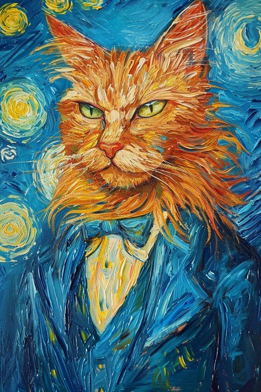 Van Gogh-Inspired Orange Cat Portrait