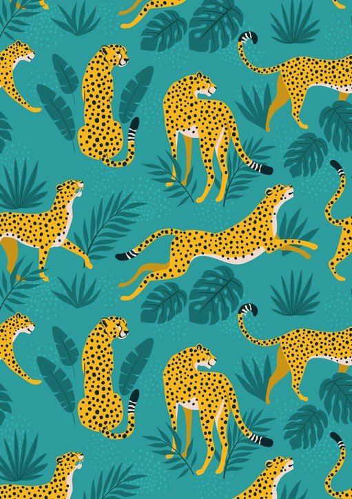 Cheetahs and Tropical Leaves Pattern