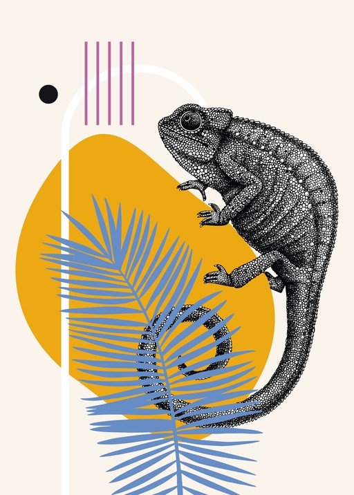 Chameleon Art Print with Abstract Geometric Elements