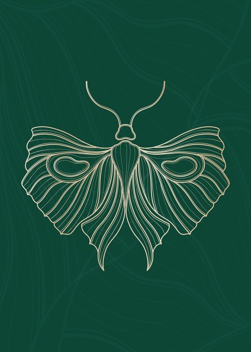 Elegant Gold Moth Illustration on Deep Green Background