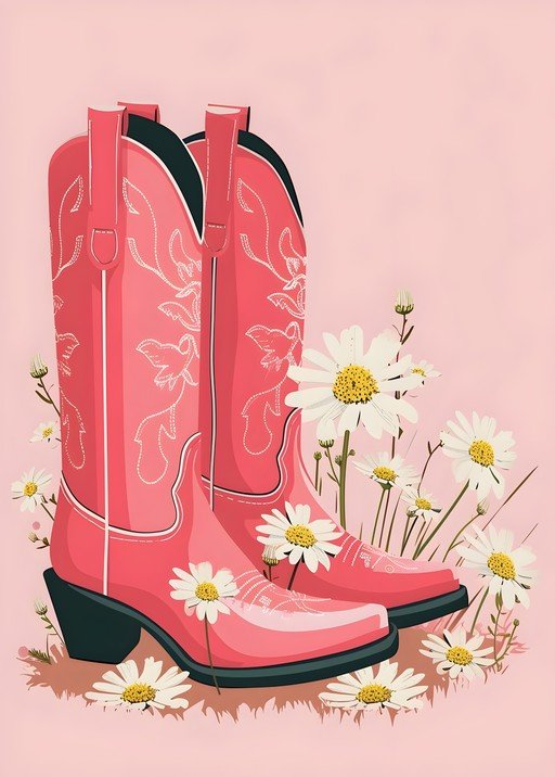 Pink Cowboy Boots with Daisies