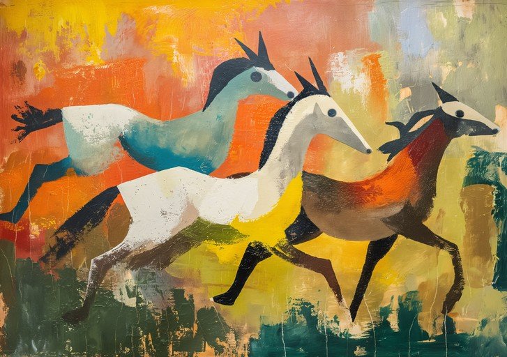 Abstract Painting of Three Running Horses
