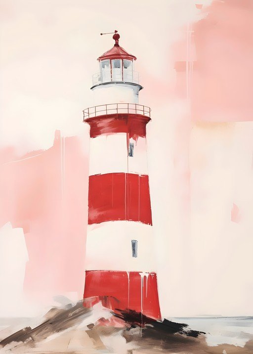 Abstract Red and White Lighthouse Painting