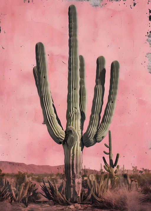 Saguaro Cactus Against Pink Desert Sky