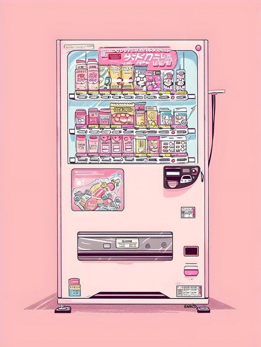 Pink Vending Machine Filled with Snacks and Drinks