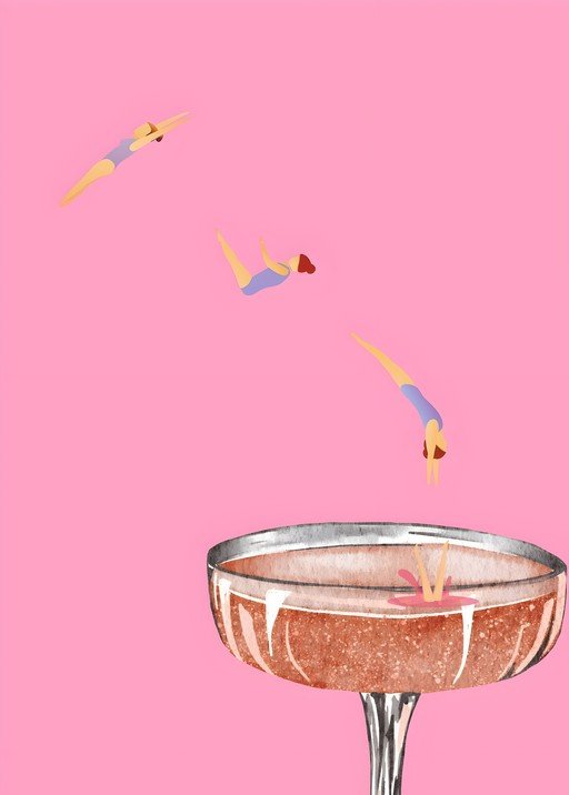 Diving into a Cocktail: Whimsical Illustration