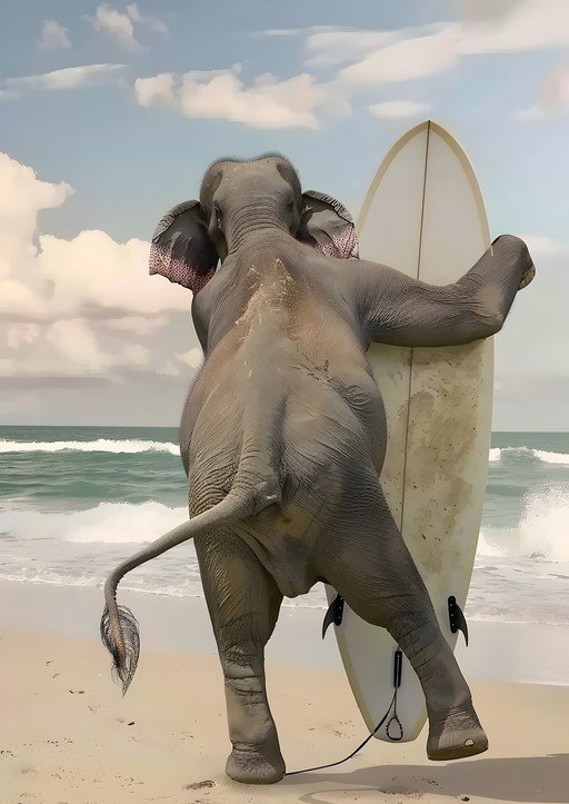 Surfing Elephant on a Tropical Beach