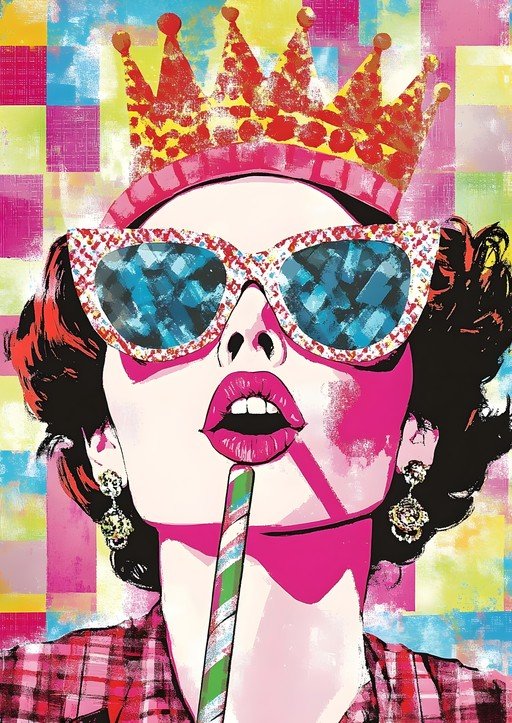 Glamorous Woman with Crown and Lollipop